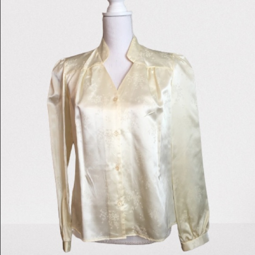 Vintage blouse 70s cream satin size S